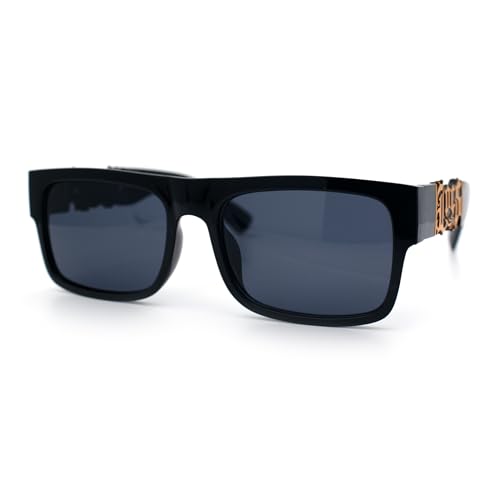 Locs Mens Bold Gothic Logo Thick Arm Horn Rim Gangster All Black Sunglasses [56mm] Black Gold