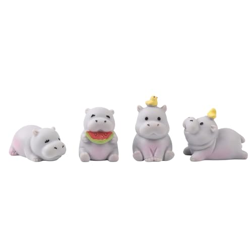 4 Pcs Hippos Car Dashboard Decorations, Mini Hippo Figurine Car Dash Decor & Rearview Mirror Accessories, Cute Car Dashboard Accessories Computer Decorations Hippo Gifts for Women Men Office Desk