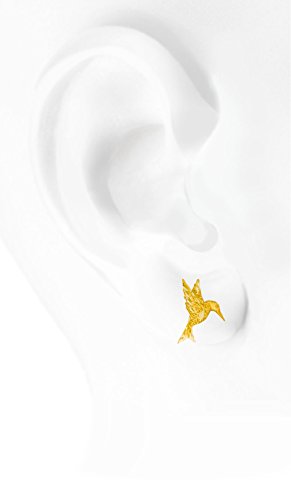 Solid 14K Yellow Gold Hummingbird Earrings | Animal Earrings with Intricate Detailing | 11.7mm x 11.3mm | 0.6g2