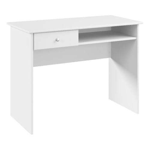 Bush Home Cabot 40W Small Writing Desk with Drawer and Shelf in White, Compact Work Table for Home Office or Living Room