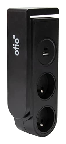 Otio - Bloc multiprise Gekko clipsable - 2 Prises + 2 Ports USB - Noir