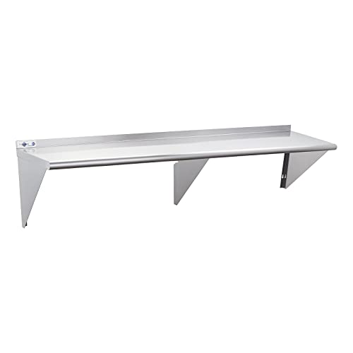 Image of Profeeshaw NSF Stainless Steel Shelf 18 inch x 72 inch, Commercial Wall Shelving | 500 lb, Wall Mounted Metal Shelves, with Backsplash and 3 Brackets, for Restaurant, Bar, Utility Room, Kitchen and Garage