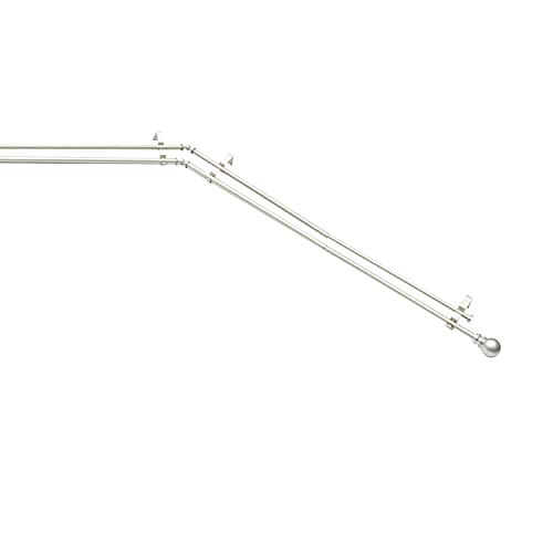 Kenney KN80720 Bryce Ball End Decorative Bay Window Double Curtain Rod, 78-144" Adjustable Length (22-37" Adjustable Sides, 28-72" Adjustable Middle) Brushed Nickel Finish, 3/4" Diameter Steel Tube
