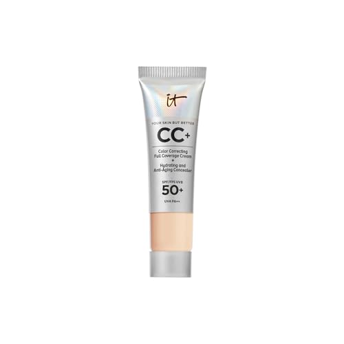 IT Cosmetics CC+ Cream SPF 50+ Travel Size Colour Correcting Full-Coverage Foundation Hydrating Skincare Hyaluronic Acid & Niacinamide Radiant Finish Shade: Light 12ml