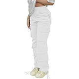 NCXFTP High Waisted Pants for Women Cargo Pants Jogger Straight Wide Leg Baggy with Pockets Streetwear Parachute Pants Y2k