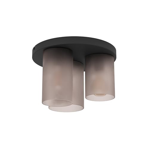 Eglo Colomera Lámpara de techo de cristal elegante, lámpara de salón de metal en negro y cristal ahumado, casquillo E27, diámetro de 35 cm