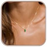 FUNEIA Diamond Necklaces for Women 14K Gold Plated Emerald Birthstone Necklace for Women Mothers Dainty Gold Necklace Blue Green Cubic Zirconia Pendant Necklace Birthday Gifts for Women Jewelry