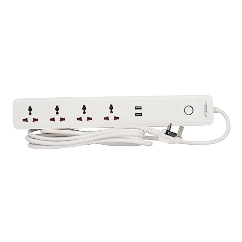 مشترك كهربائي ذكي شامل بـ 4 منافذ مزود بواي فاي مع منفذين USB بقوة 3 أمبير ومفتاح رئيسي وفانوس إشارة واحد وكابل بطول 3 م من تيرميناتور