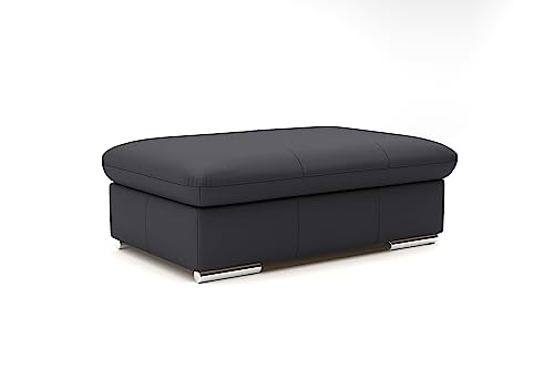 CAVADORE Echtleder-Hocker Valerie / Polsterhocker mit Metallfüßen als Beistellhocker, Fußhocker, Sitzgelegenheit, Couchtisch / 102 x 43 x 68 / Leder Schwarz