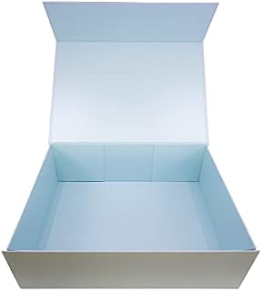 Shredco Extra Large Luxury Folding Magnetic Gift Box Rigid Presentation Hamper Box - Flat Pack Perfect for Christmas, Birthday, Anniversary or Wedding Gifts 38x29x13cm (Blue)