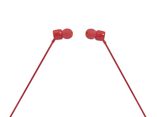 Image of JBL Tune 110 - Wired in-Ear Headphones with JBL Pure Bass Sound, 1-Button Remote, Microphone and Tangle-Free Flat Cable (Red)