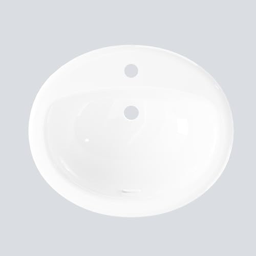 Garvee Vasque salle de bain ovale encastrée en céramique blanche – 20x17 pouces, avec trop-plein – À poser avec trou distinctif pour robinet –...