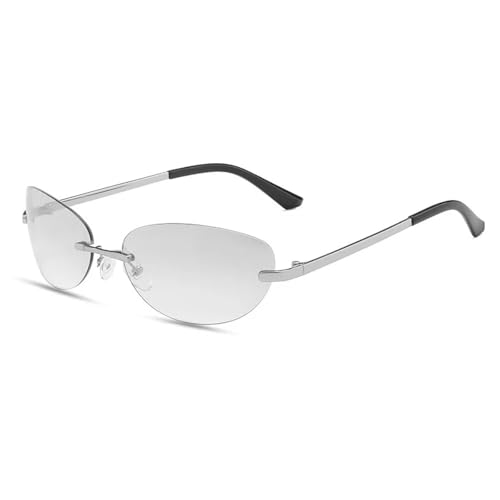 Lunettes de soleil œil de chat légères contre l'éblouissement en métal vintage sans monture UV400
