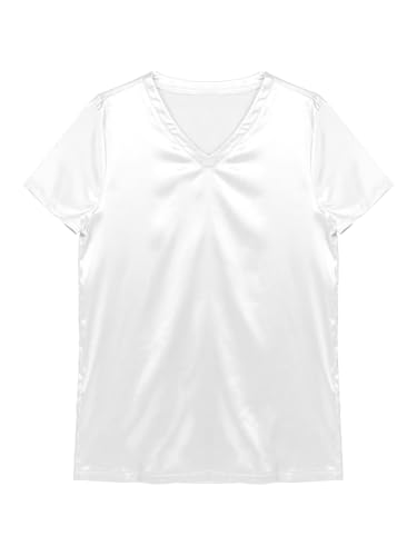 Men's Satin Short Sleeve Pullover Shirt Silky V Neck Blouse Tank Top Tee Pajamas Loungewear4