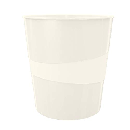 Leitz Corbeille à Papier 15 Litres, Plastique, WOW, Blanc Perlé