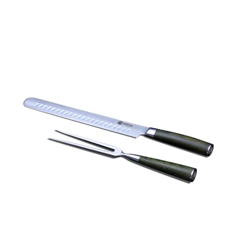 HexClad Japanese Damascus Stainless Steel Carving Knife and Fork Set
