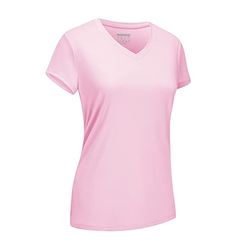 EKLENTSON Women's Short Sleeve T Shirts V-Neck UV Protection UPF 50+ Shirts Quick Dry Lightweight Summer Running Top