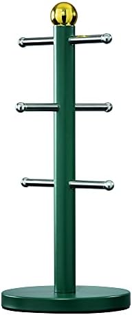 Daewoo Emerald Collection Mug Tree KAS1822 Cup Holder Store Up To 6 Mugs Kitchen Storage Space Saving Organiser Rack Green and Gold