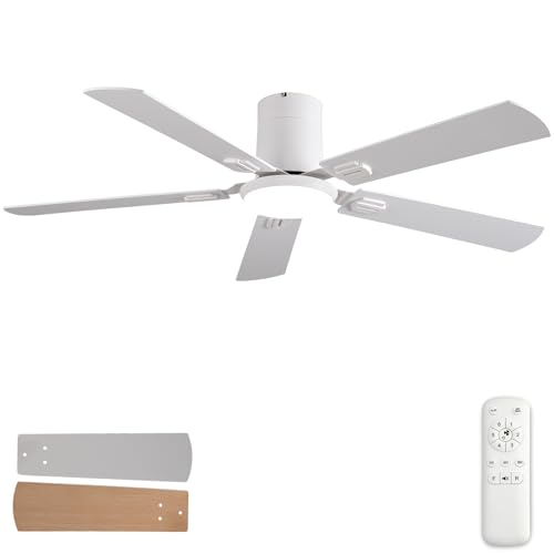 BOOMJOY 52 Inch Low Profile White Ceiling Fans with Lights