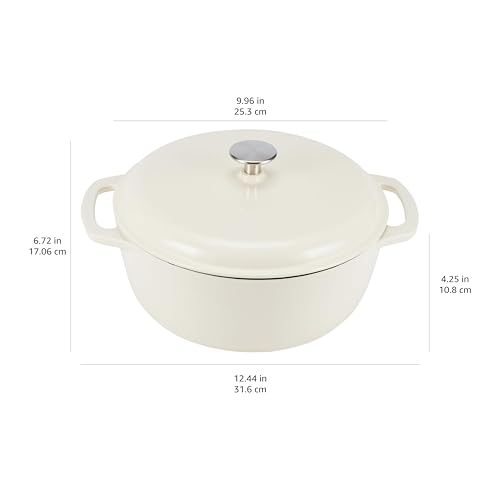 Amazon Basics Enameled Cast Iron Round Dutch Oven with Lid and Dual Handles, Heavy-Duty & Small, 4.1 L, White - Image 5