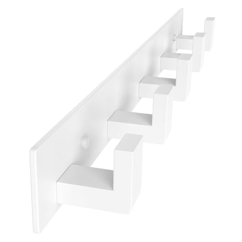 Image of PMMASTO Stainless Steel Coat Rack Wall Mounted, Heavy Duty Metal Hook Rail for Hanging Coats Hats Towels Robes Bags, Modern Wall Hooks Organizer (White, 5 inchL Hooks, 1PACK)