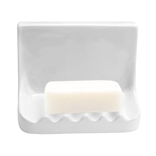White Vintage Ceramic Soap Dish Vintage for Shower Wall Retro Ceramic Soap Holder Porcelain Soap Dish Holder Tray Dish with Drain Slope for Home Bathtub Bathroom Sink Shower Wall