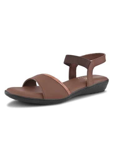 Image of XE Looks Women's Metallic Accent Open Toe Sandals with Elastic Back Strap | Soft Cushioned Footbed | Lightweight Flexible Sole | Comfortable Casual Footwear for Girls & Women