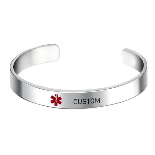 Custom Medical Alert Bracelets for Men & Women Customizable Free Engraving Stainless Steel Emergency Personalized Medical ID Wristband Bangle
