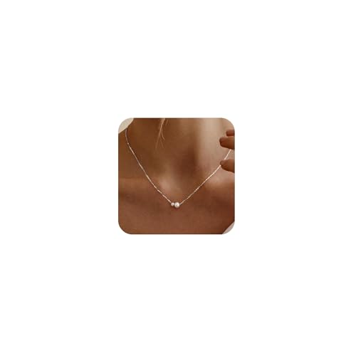 Fezodo Perlenkette Silber 925 Damen - Doppelperle Halskette Damen Hochzeit Schmuck Geschenk für Frauen Freundin Mutter Hochzeit Brautschmuck(40+5cm)