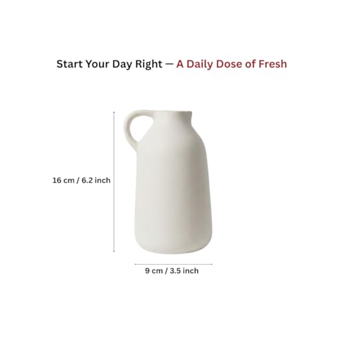 Image of Ceramic Jug Vase for Home Decor Matte White Decorative Flower Vase with Handle Nordic Farmhouse Vase for Pampas Grass, Dried & Artificial Flowers Living Room, Bedroom & Office