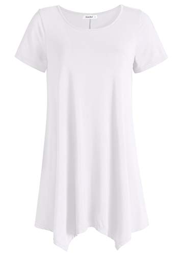 Esenchel Women's Short Sleeve Tunic Shirt Loose Fit Leggings Top L White