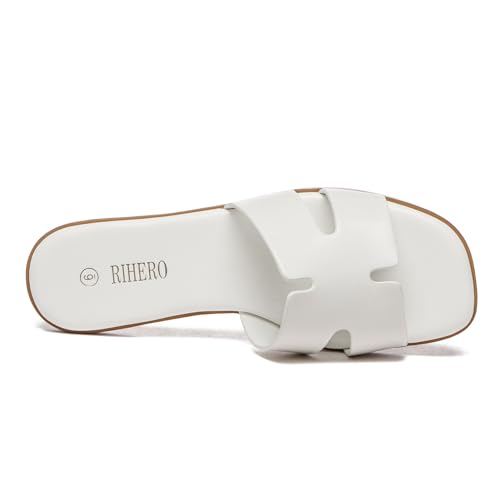 Image of Rihero Flat Sandals Women Dressy Comfortable Slip On Leather Slide Sandals