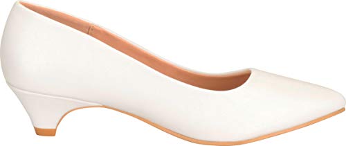 Cambridge Select Women's Pointed Toe Slip-On Low Heel Pump,8.5,White PU - Image 4