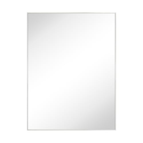Image of TEHOME Chrome Bathroom Vanity Mirror with Squared Corners, 24x32'' Silver Rectangle Stainless Steel Metal Framed Mirror for Bathroom