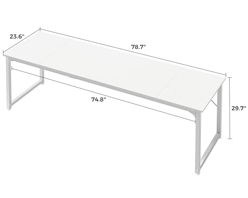 Huuger Computer Desk, 80 Inch Office Desk, Gaming Desk with Storage, Writing Desk Work Desk for Home Office, Study, Long Simple Desk, Large Legroom, Metal Frame, White