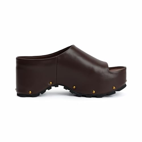 Image of XOBZJH Long-Hair Calfskin Chunky Clog Slide for Women - Memory Foam Luxury Slip on Shoes Women's Mules & Platform Clogs,Designer Mules for Women 2025