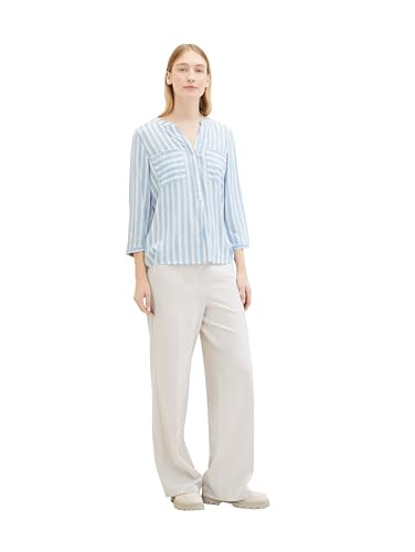 TOM TAILOR Damen Bluse mit Streifen & Brusttaschen, 35221 - Offwhite Blue Vertical Stripe, 32 4