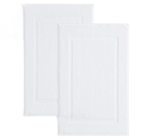 Casual Living White Cotton Bath Mats Set of 2 Towel Mats for Bathroom Floor Banded Rugs Soft Absorbent Ring Spun Cotton Washable Essentials Bathroom Shower Accessories 34-inch x 21-inch White