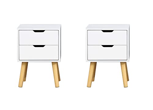 Furnituremaxi Valentina Mesita de Noche Moderna con 2 cajones en Color Blanco (Juego de 2), Madera de ingeniería, White, 2 Unidades Cover
