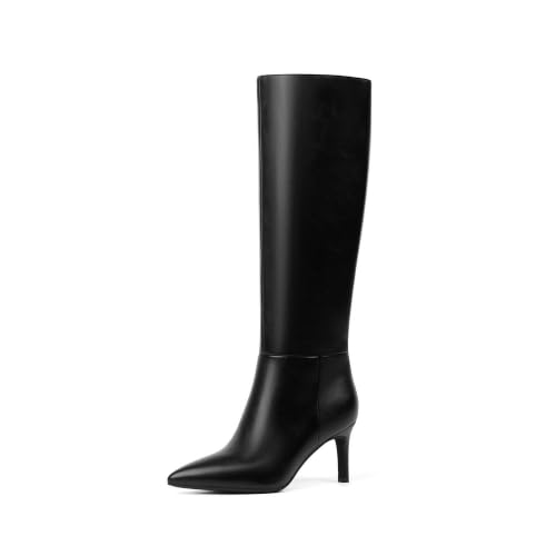 Image of Easyfox Knee High Boots Women Pointed Toe Stiletto Heel Tall Boots | Side Zipper,3 In Stiletto Heel,Fall Spring Winter Fashion Dress Tall Boots,Evening Bridal office Long Boots