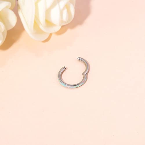 Cinily 16G Nose Ring Lip Hoop With White Fire Opal 316L Surgical Steel Cartilage Earring Hoop Body Piercing Nose Helix Cartilage Earrings 8Mm, Hypoallergenic For Sensitive Skin #TOP3