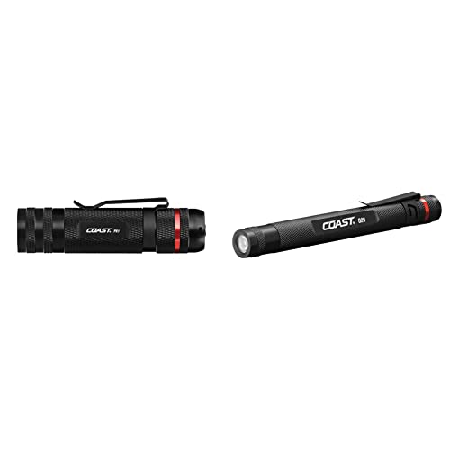 Coast PX1 565 Lumen Pure Beam Focusing LED Flashlight & G20 Inspection Beam LED Penlight with Adjustable Pocket Clip and Consistent Edge-to-Edge Brightness, Black, 54 lumens,1 Pack