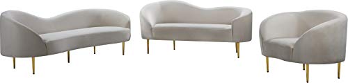 Meridian Furniture Ritz Collection Modern | Contemporary Velvet Upholstered Loveseat With Sturdy Metal Legs In Rich Gold Finish, Cream, 67" W X 31.75" D X 30.5" H #TOP5