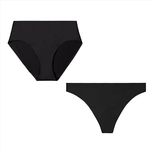 Proof. by Always Period Underwear, Everyday Light Brief & Thong, Small 2-Pack, Washable Leakproof Period Panties for Women hold up to 1 Regular Tampon - Black