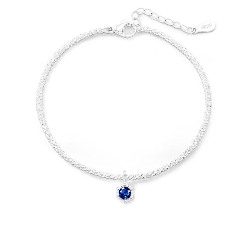Image of Vikitya 925 Silver Birthstone Bracelet for Women with CZ Pendant in 12 Colours, Personalised Adjustable Bracelets Jewellery Birthday Gift for Girls (September)