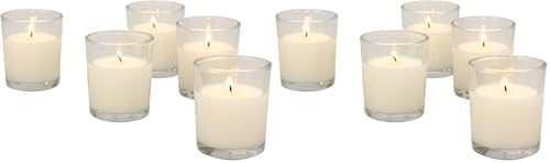 Image of Stonebriar 96 Pack Unscented Long Burning Clear Glass Ivory Wax Filled Votive Candles