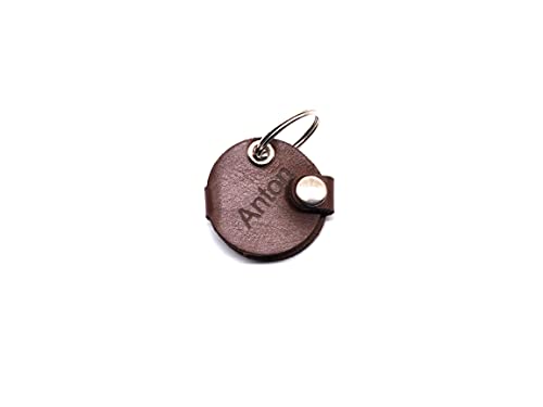 Hundemarkentasche aus Leder mit Druckknopf Gravur in braun | beidseitig graviert | Rund, Blume, Oval viele weitere Formen (Rund)