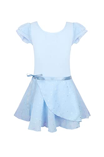 Image of EQSJIU Ballet Leotards for Girls with Removable Skirt Combo Tie Ruffle Sleeve Outfit
