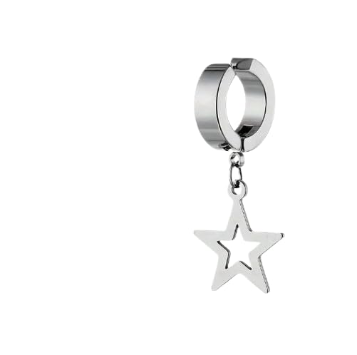 Clip On Dangle Drop Star Hoop Hinged Earring For Men 1 Piece Black Colour (Silver) (B0D3XY98NR) Amazon Price History, Amazon Price Tracker