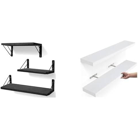 Storage Solution Package: 2 x 22.5in White + 3 x 16.5in Black Floating Shelves Combo Cover